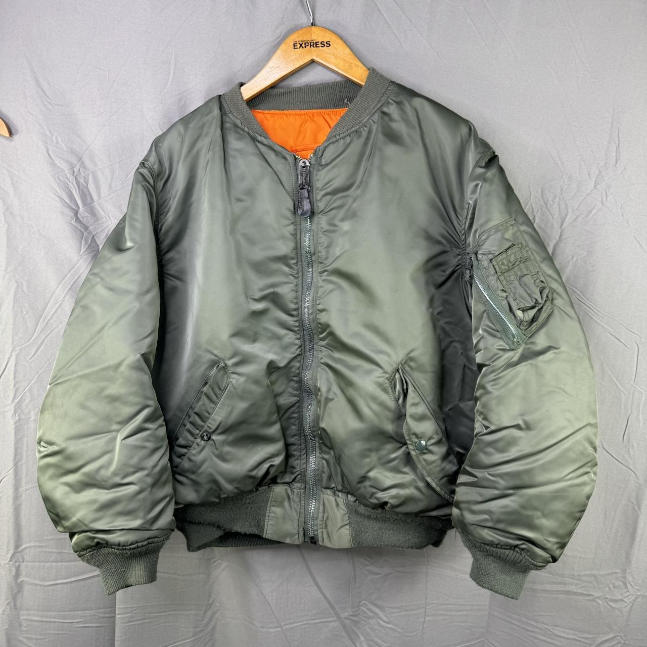 Vintage Olive Green MA-1 Military Reversable Bomber... - Depop