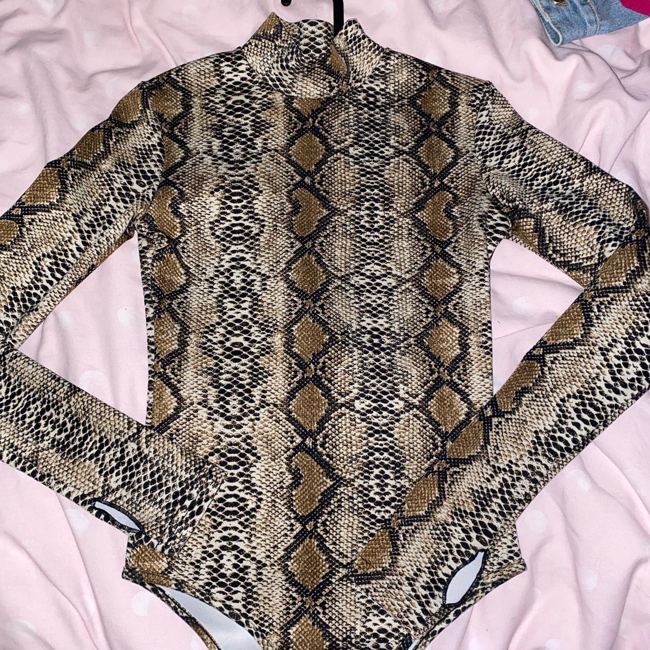 snake/leopard print turtleneck bodysuit not urban... - Depop