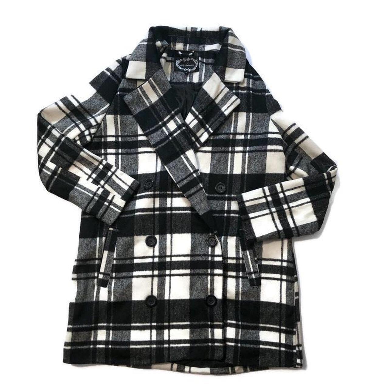 Black and 2024 white plaid peacoat