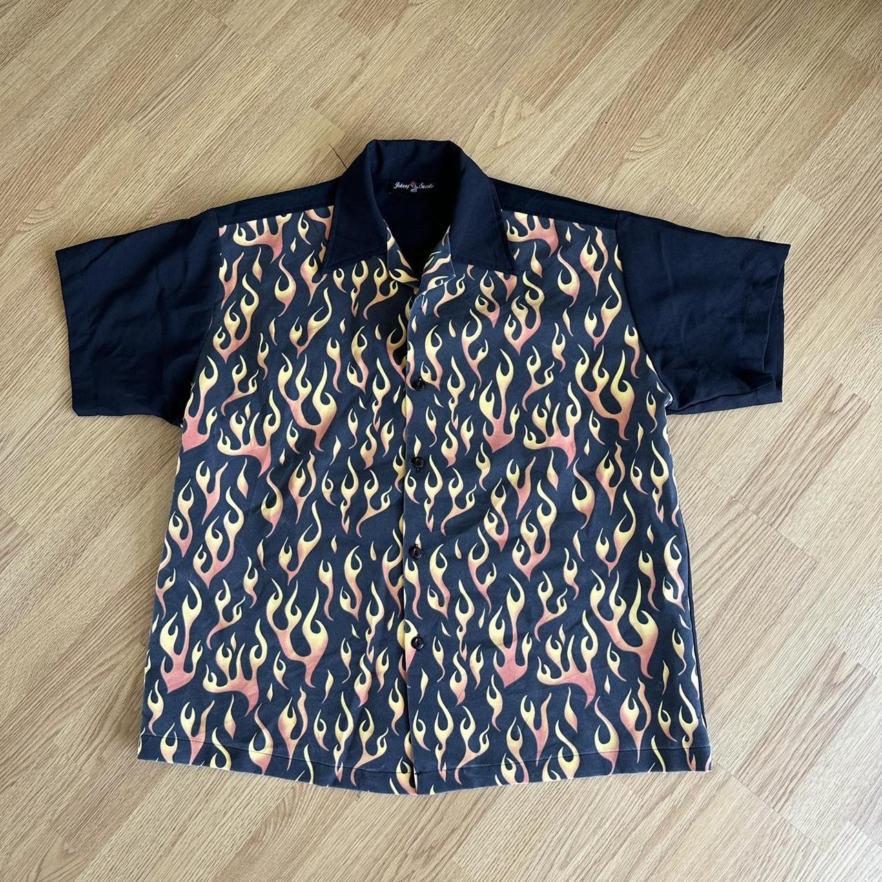 Vintage Short Sleeve Shirt Fire Design Hahaha. - Depop