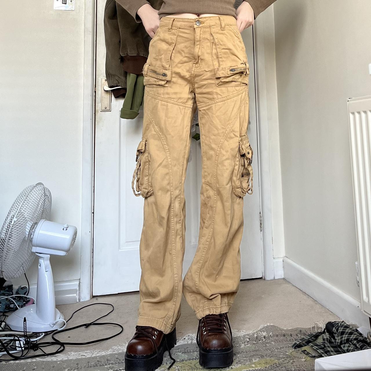 insane tan vintage cargo pants so many cool details... - Depop