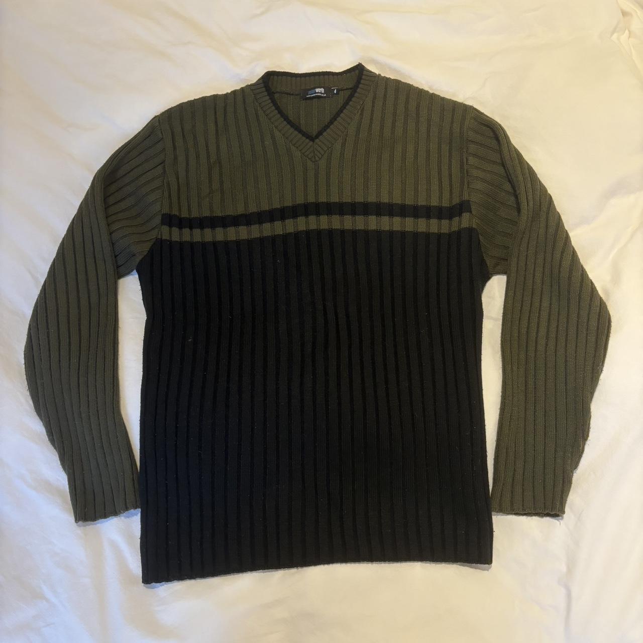 green / black chunky knit sweater american vintage... - Depop