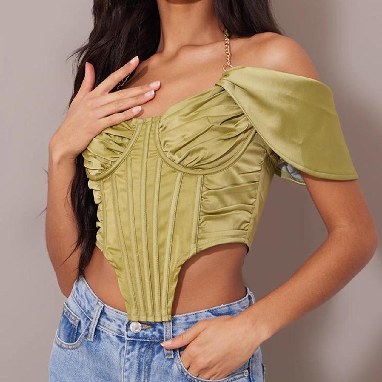 Pretty Little Thing green corset top - Depop