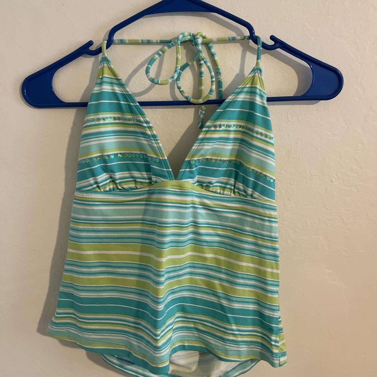 Striped esprit tankini halter top! Worn once, has... Depop