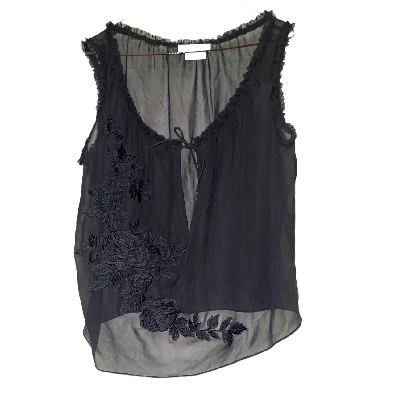 Vintage 2000s Nicole Farhi black silk ruffed sheer... - Depop