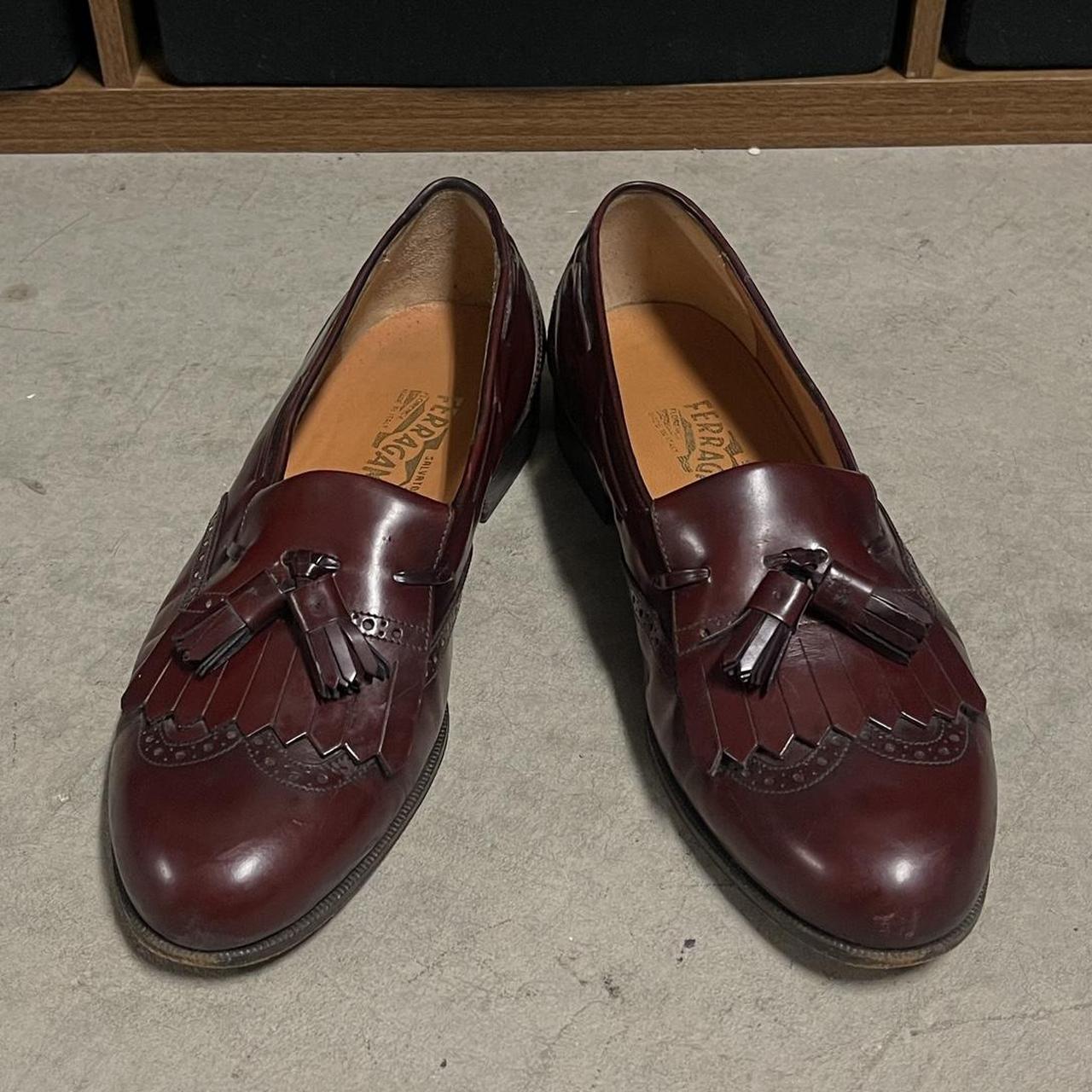 Vintage Ferragamo burgundy brown Oxfords dress shoes... - Depop