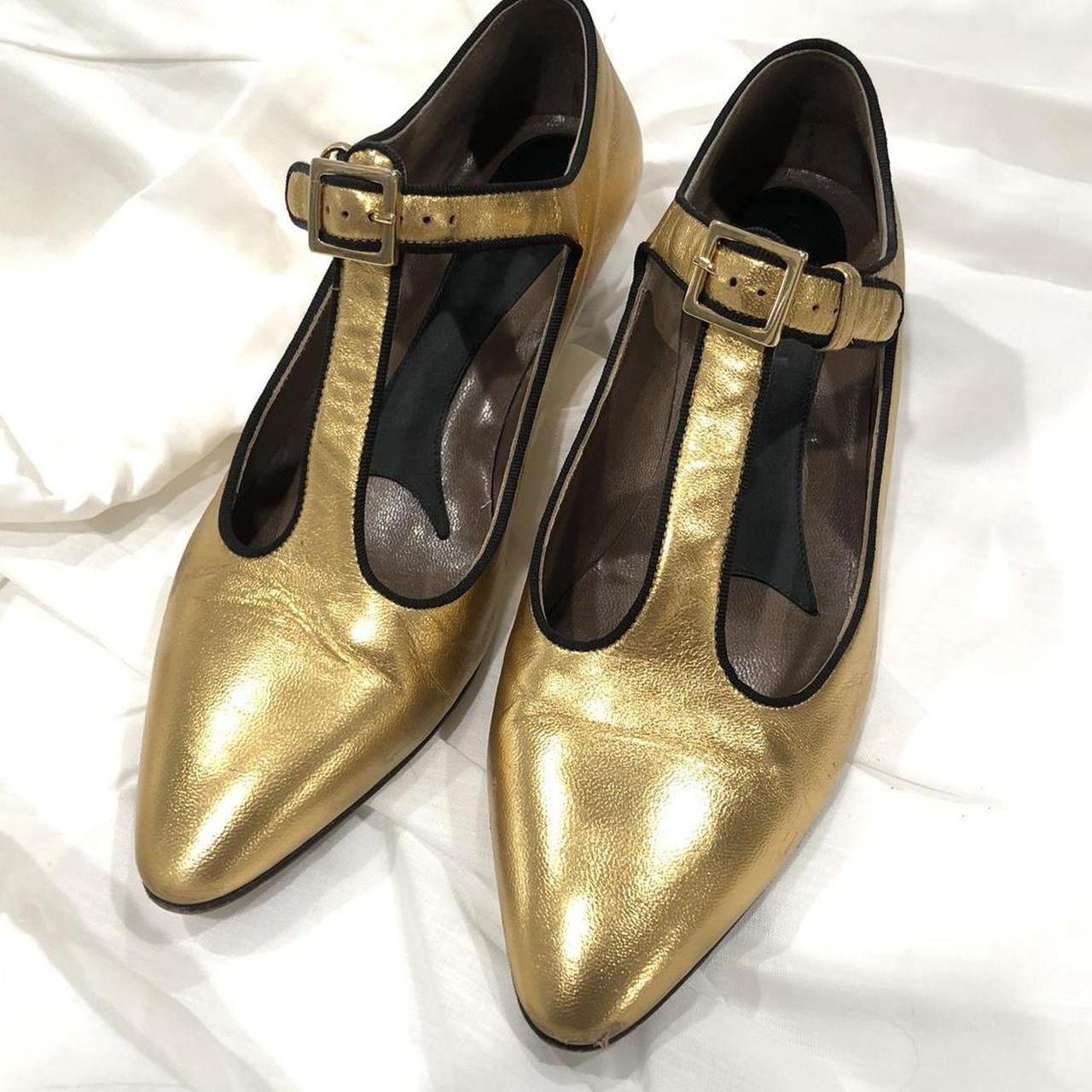 Marni vintage gold Mary jean heels y strap kitten | Depop