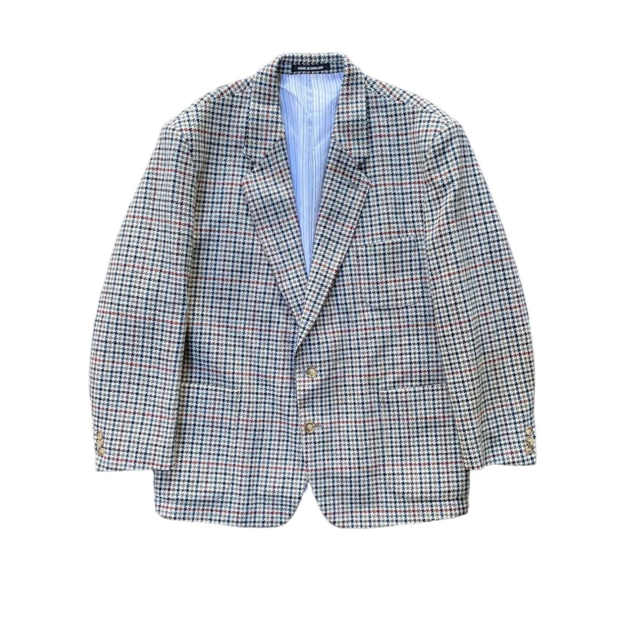 Vintage Houndstooth Wool Tweed Blazer Sports Jacket - Depop