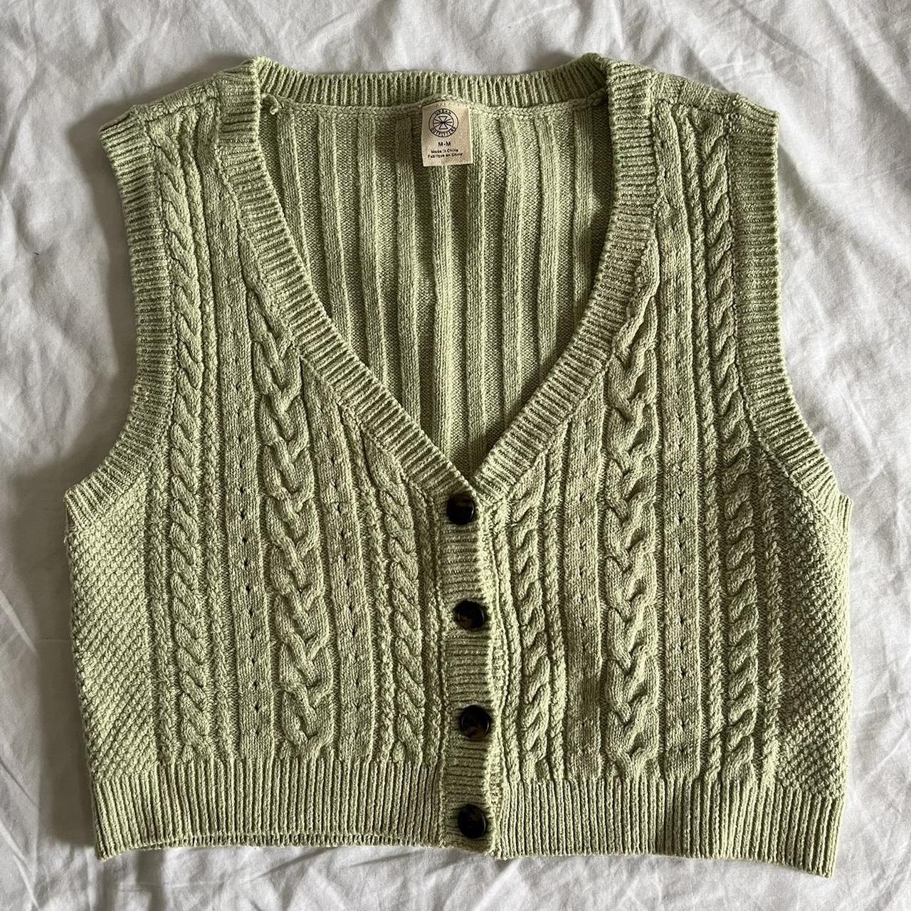 Urban outfitters green knit button up cardigan vest... - Depop