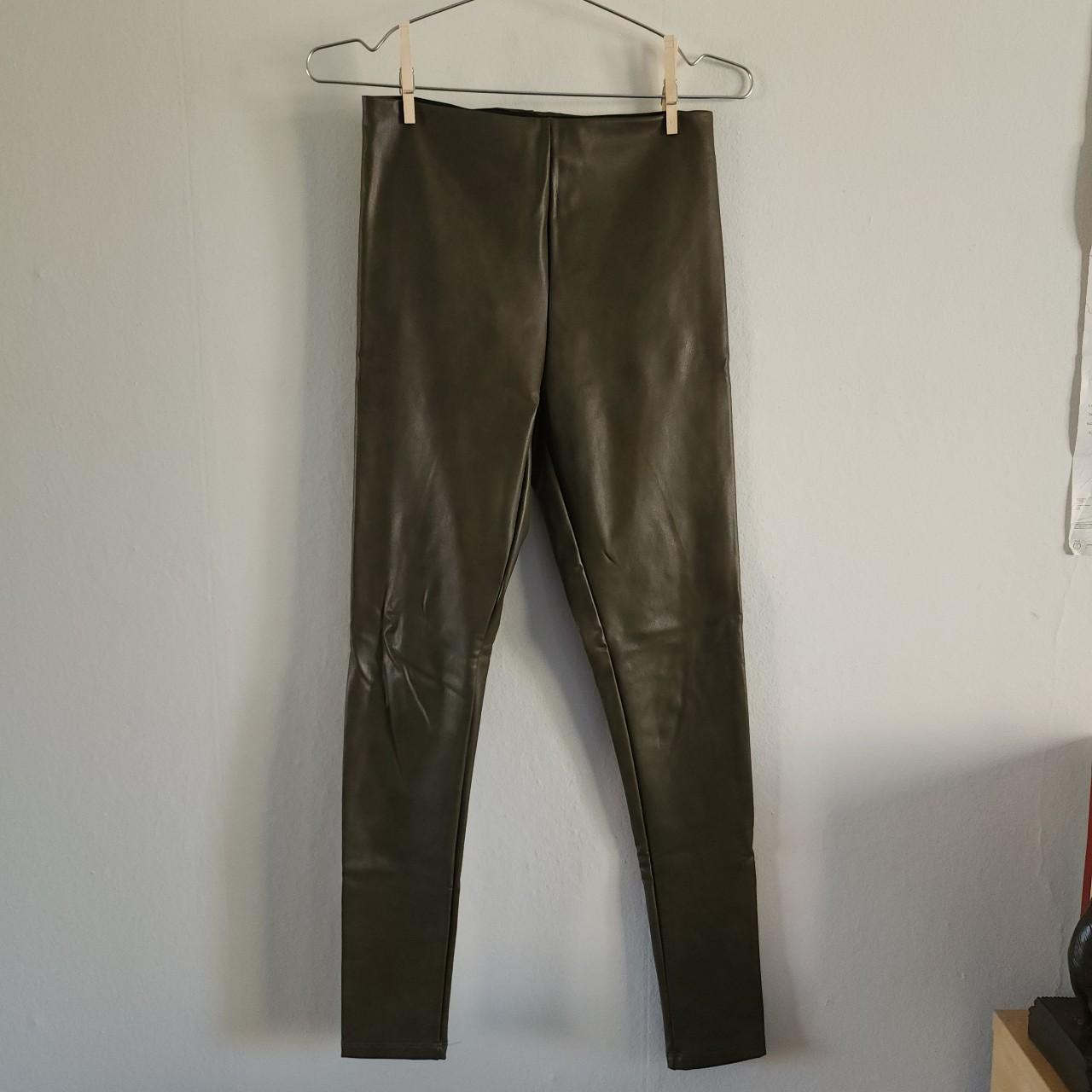 H&M, Pants & Jumpsuits, New Dark Olive Green Lined Faux Leather Leggings