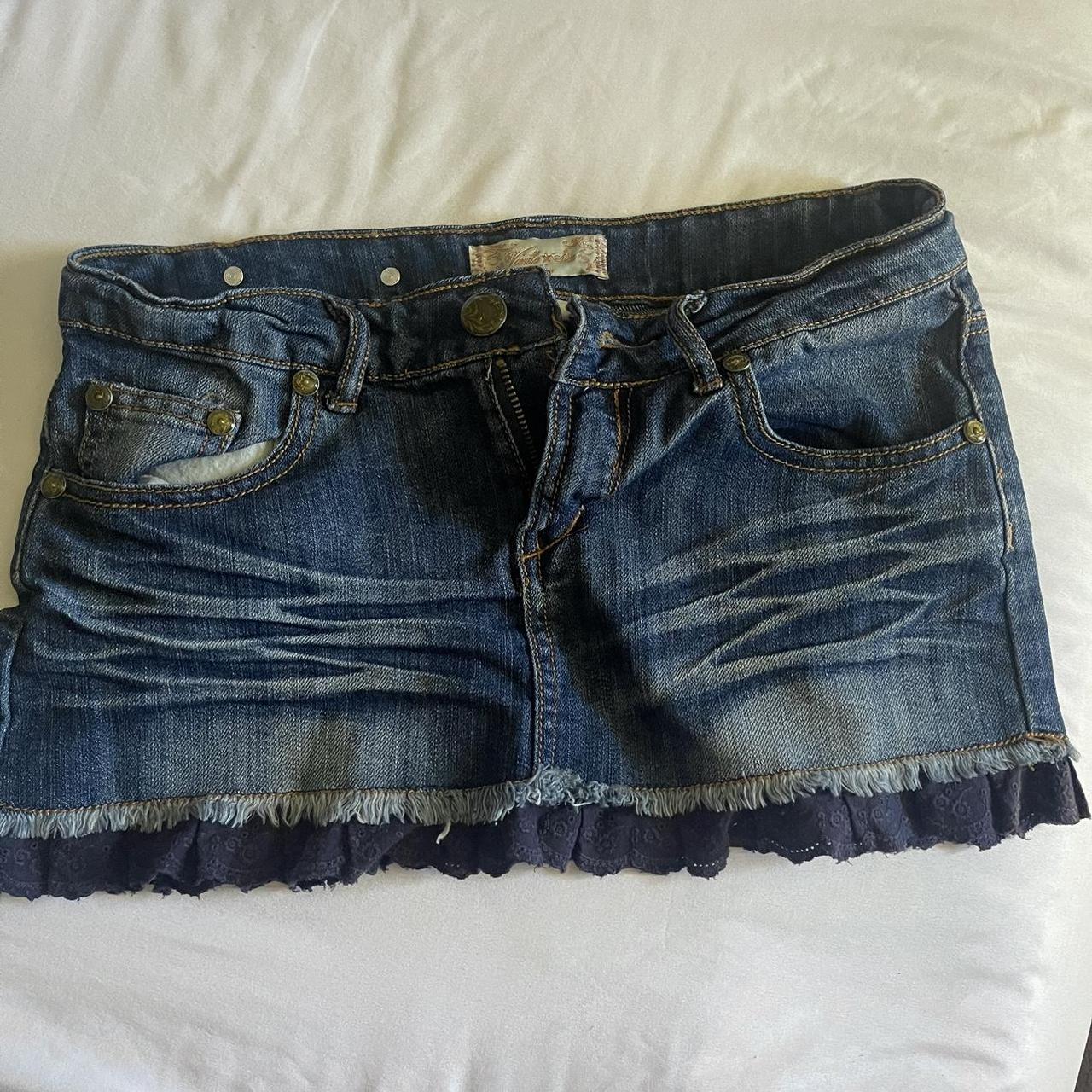 Vanilla Star denim mini skirt with navy cloth trim