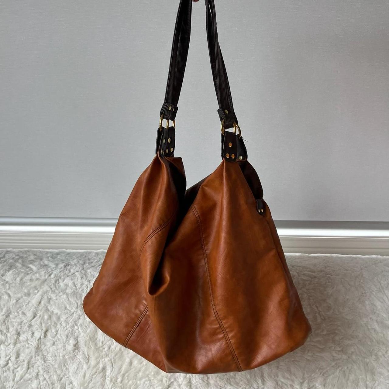 gorgeous vintage tan brown leather shoulder bag with... - Depop