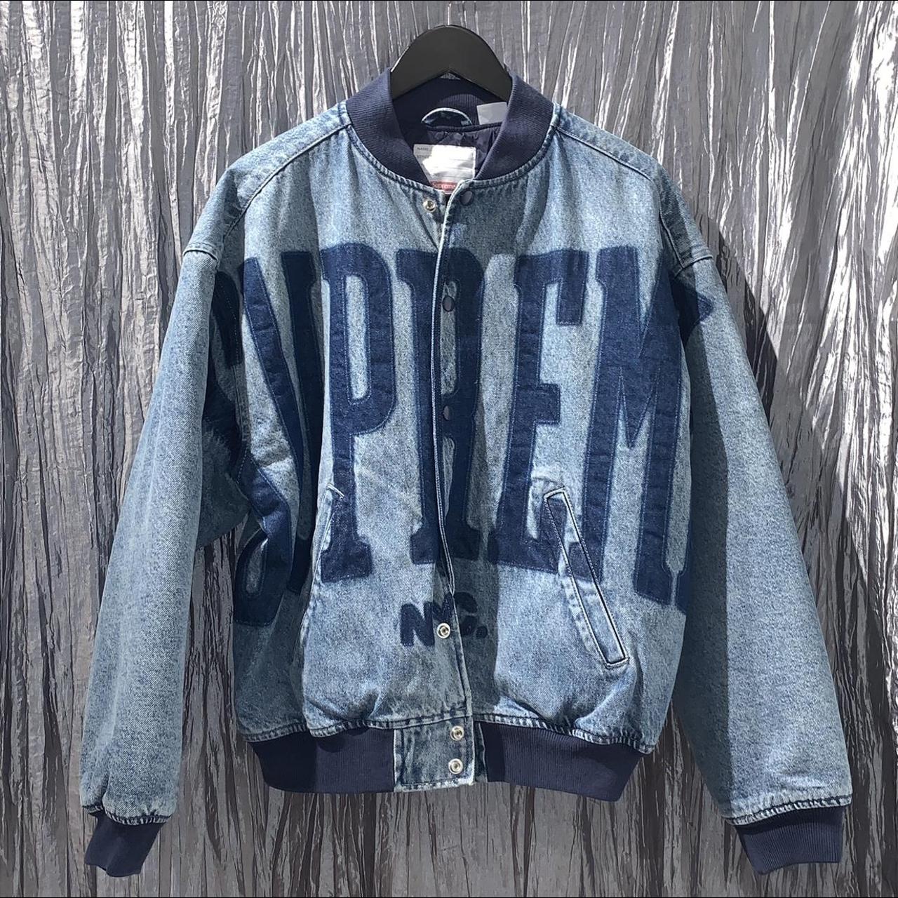 Supreme Washed Knockout Denim Varsity Jacket Washed Blue