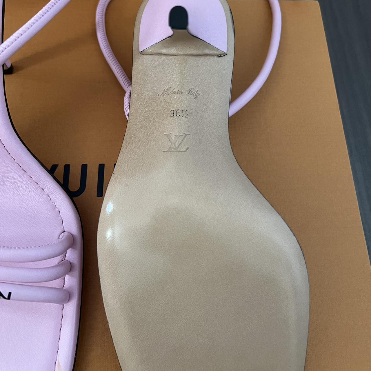 Louis Vuitton Calfskin Damier Ebene Passenger Heeled Sandals 37 Venus Pink
