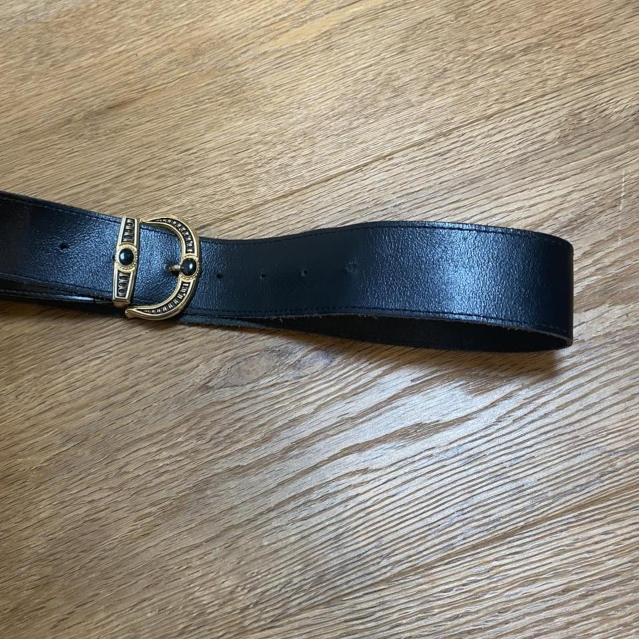 Beautiful black vintage belt • real leather • enamel... - Depop