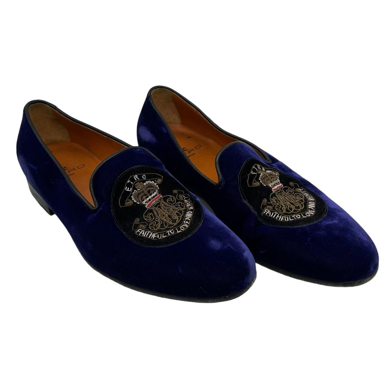 Etro Smoking Loafers Embroidered Blue Velvet... Depop