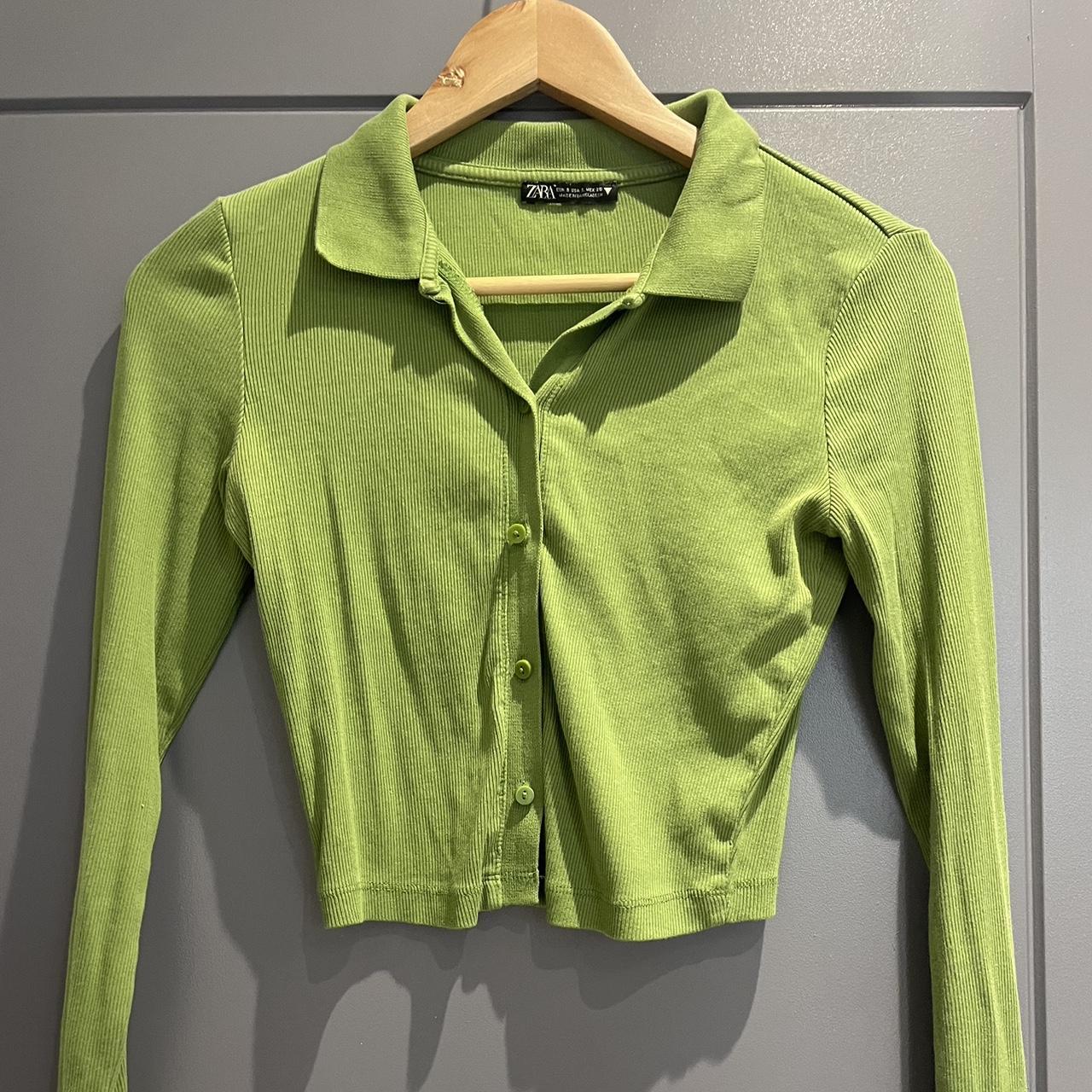 Zara Green long sleeved button up top Size Small... Depop