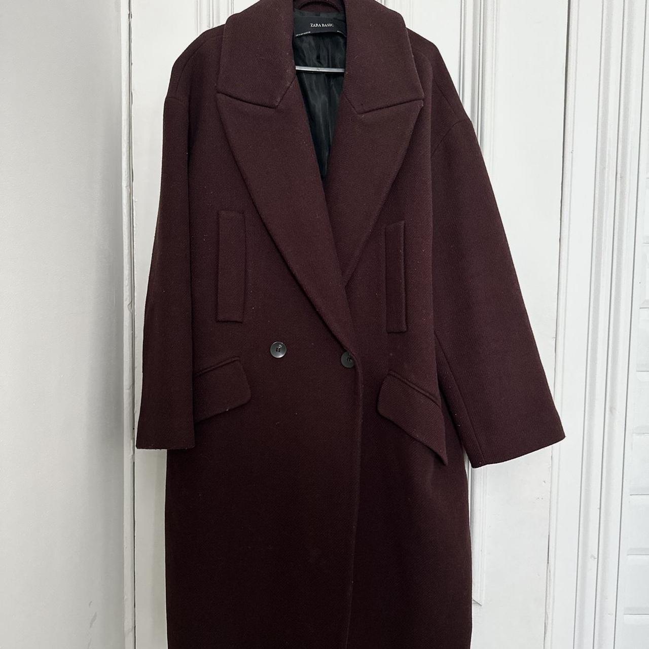 Zara oversized burgundy / wine coat over knee length... - Depop