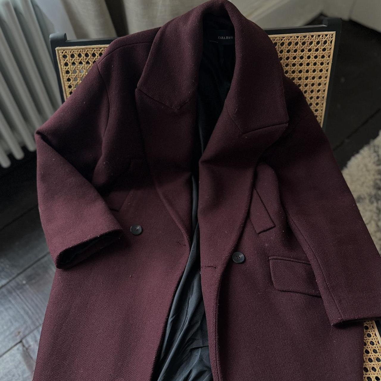 Zara oversized burgundy / wine coat over knee length... - Depop