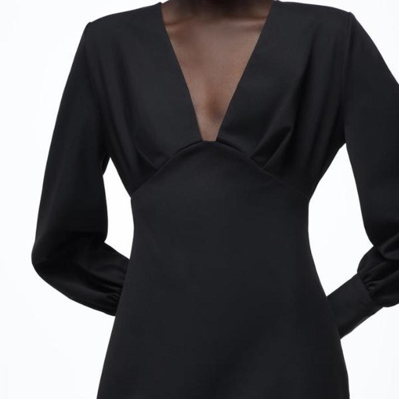 Zara black mini dress puff sleeve dress with v... Depop