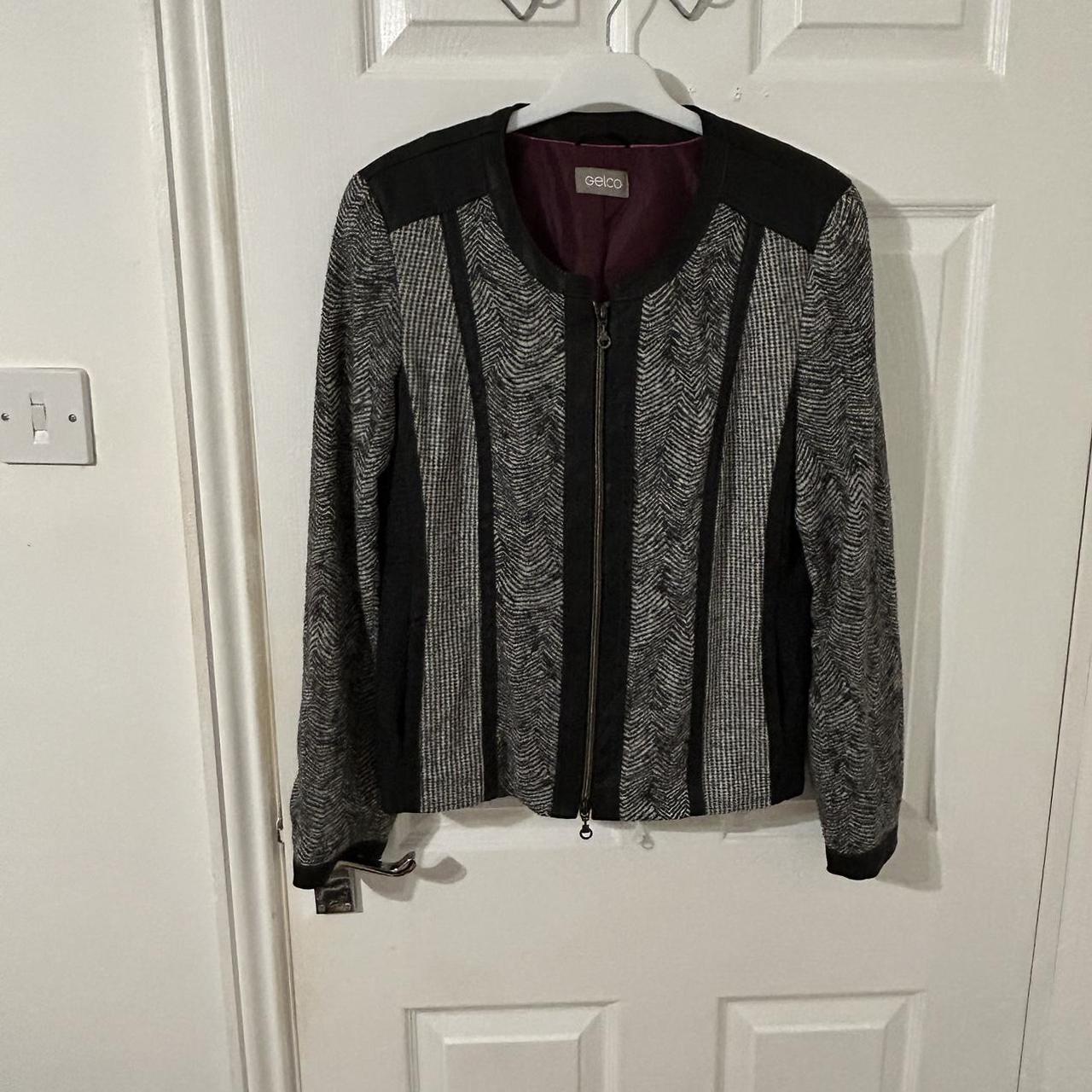 Gelco black grey zip up bomber jacket size 12 Depop