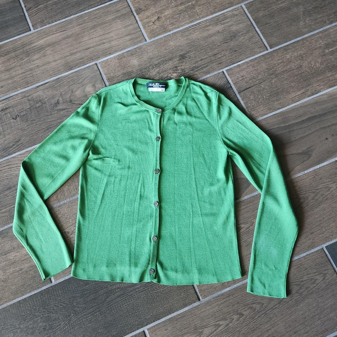 Vintage Salvatore Ferragamo Green Silk Button Down... - Depop