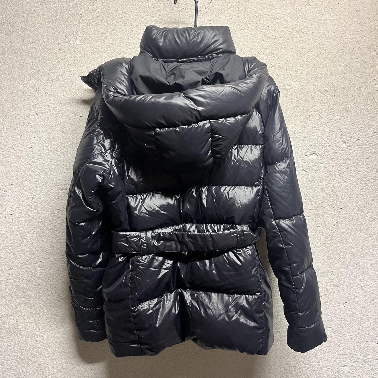 puffy black north face jacket with removable hood... - Depop