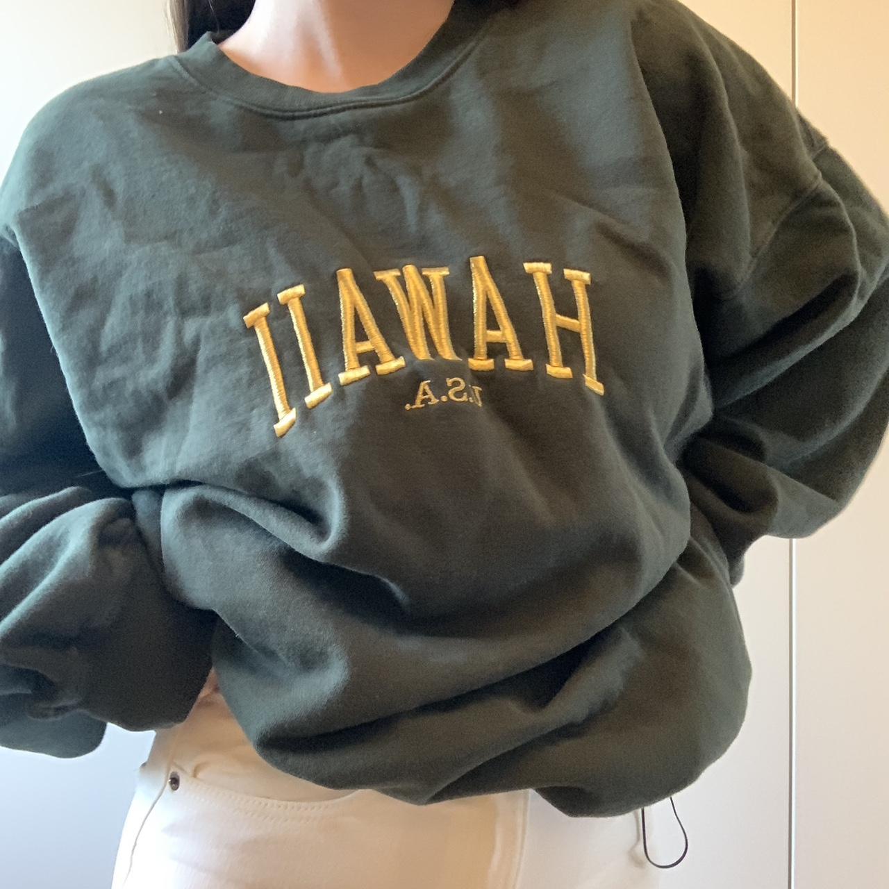Brandy Melville Green Sweater Hawaii Text Sweatshirt... Depop