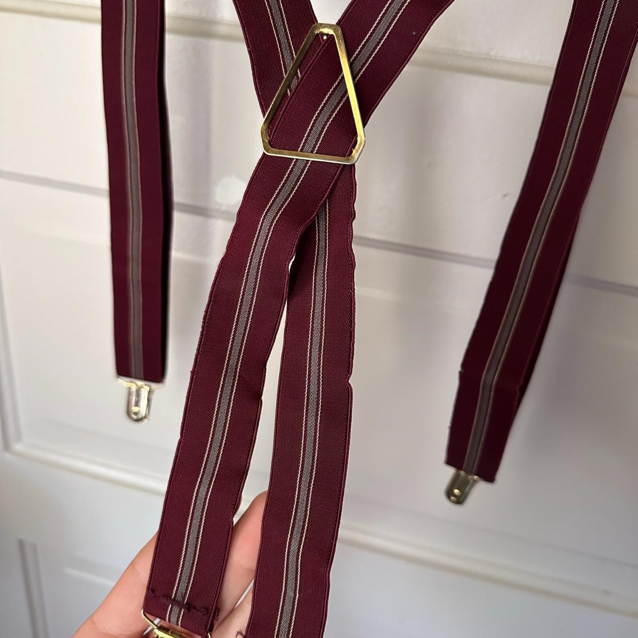 Vintage Suspenders Maroon, gray, cream, and gold... Depop