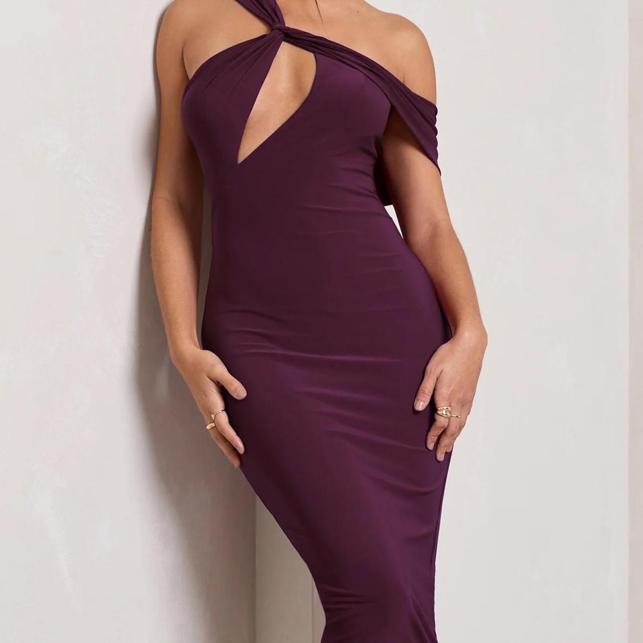 Club L Burgundy Dress PLUM ASYMMETRIC NECK CUT Depop