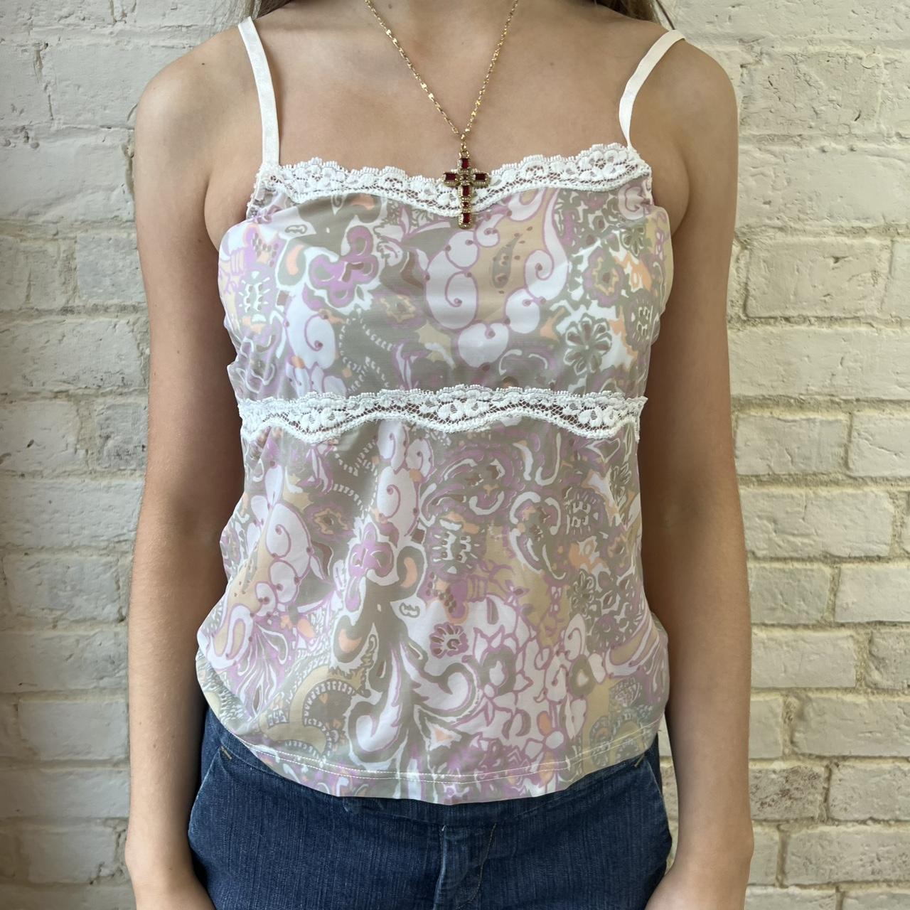 Pastel colour vest top Lace detailing Size S Seen... Depop