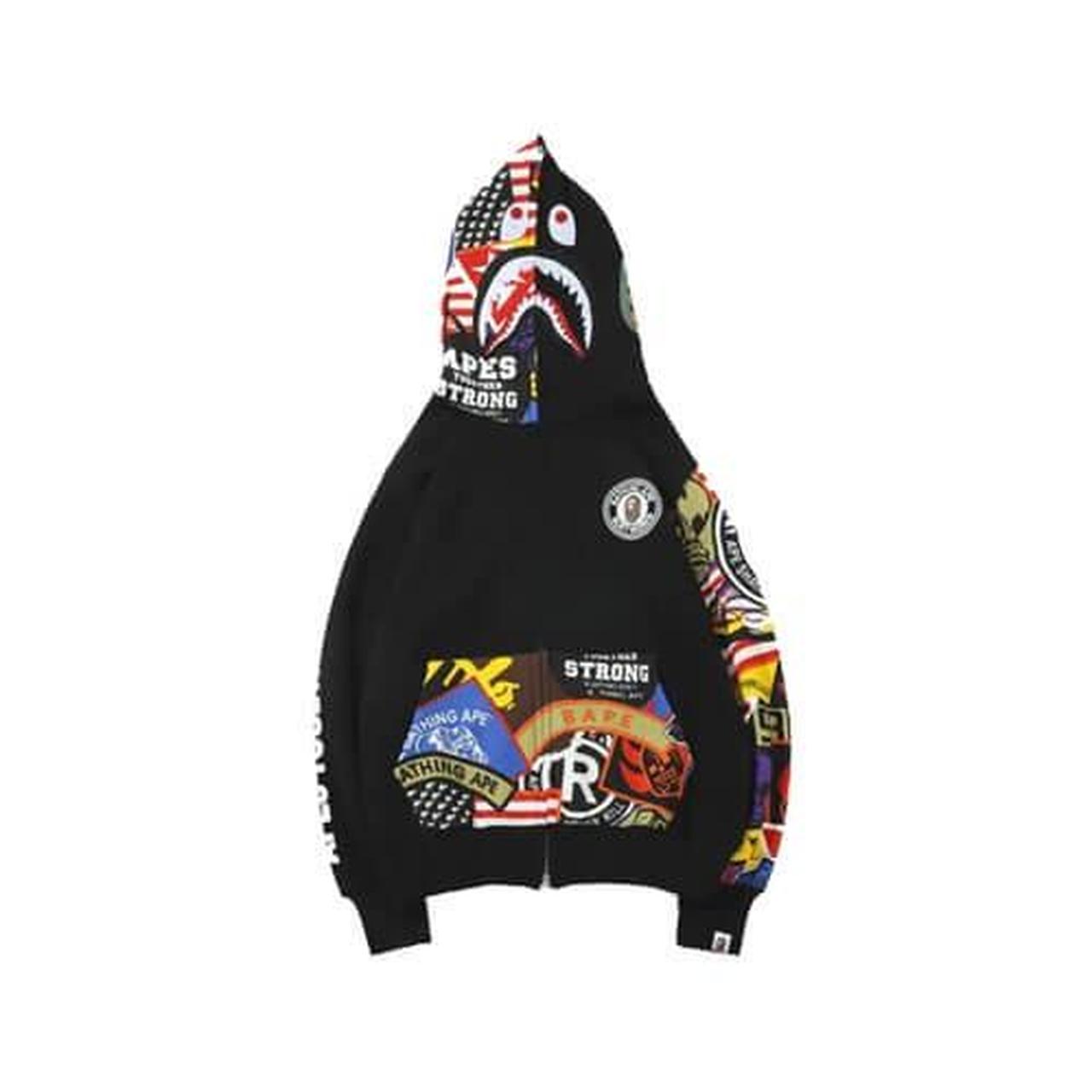 Bape Patched Shark Full Zip Hoodie Black