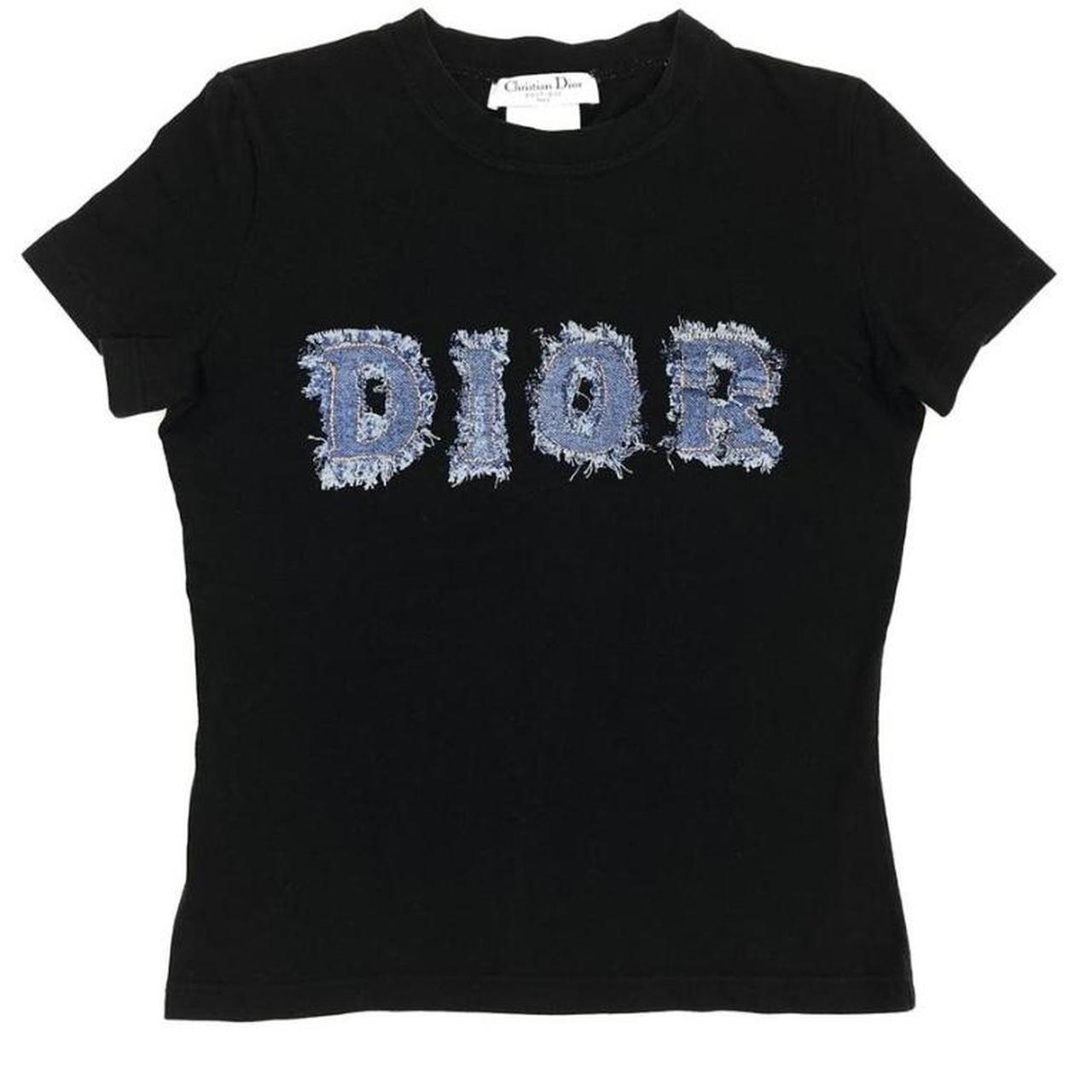 Christian Dior Women's Blue and Black T-shirt | Depop