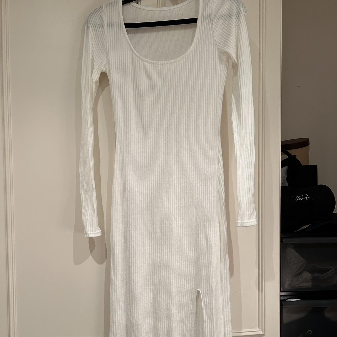 Cream midi dress with slit never worn no label Size... - Depop