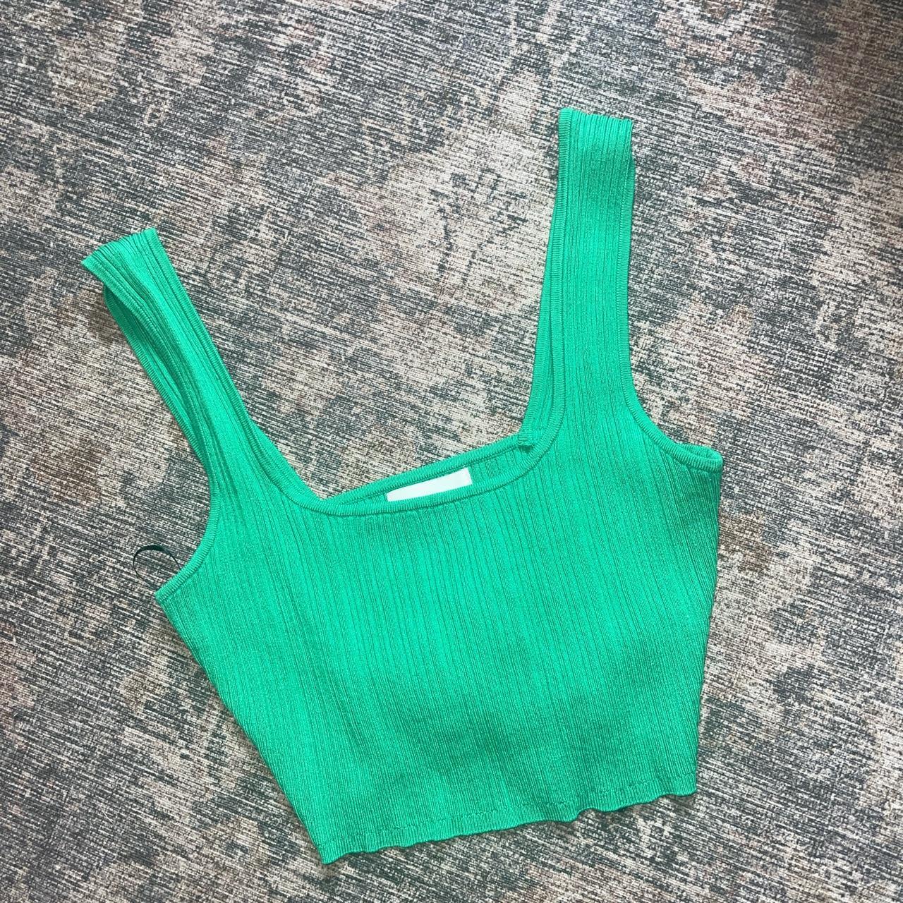 h&m green cropped tank size: medium worn once in... - Depop