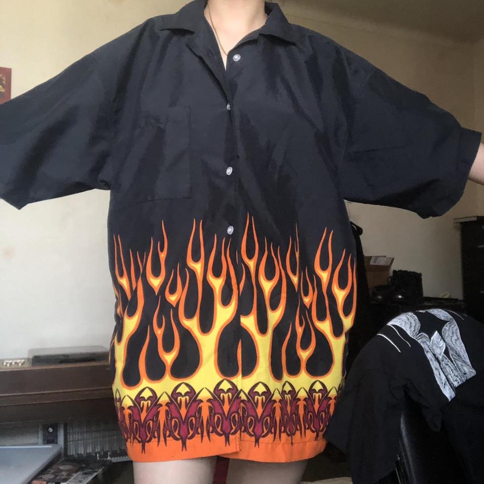 Flame Fire Button Up Shirt ✩ no size tag ✩ fits - Depop