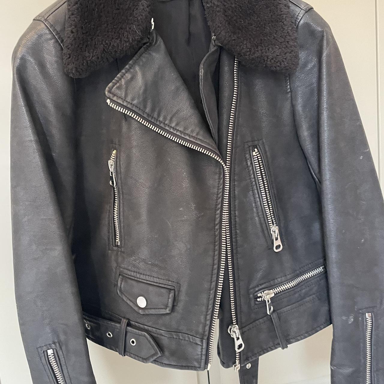 Zara biker shearling jacket Size M Worn twice - Depop