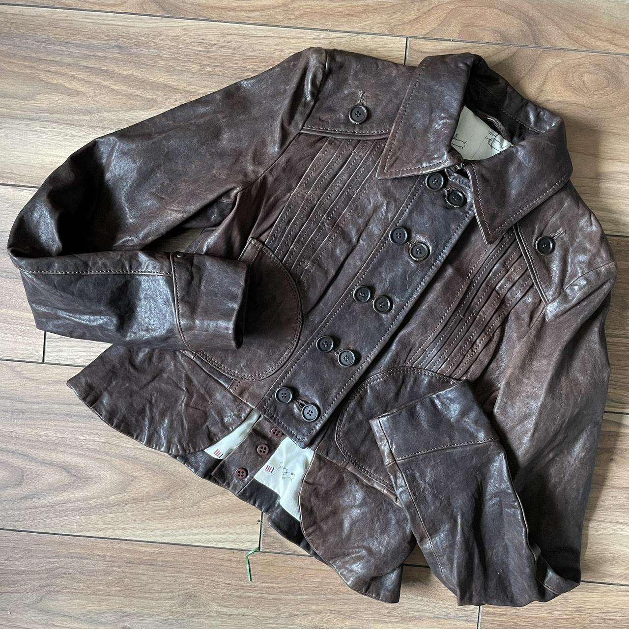 y2k brown leather jacket size XS ☆ tracked shipping... - Depop