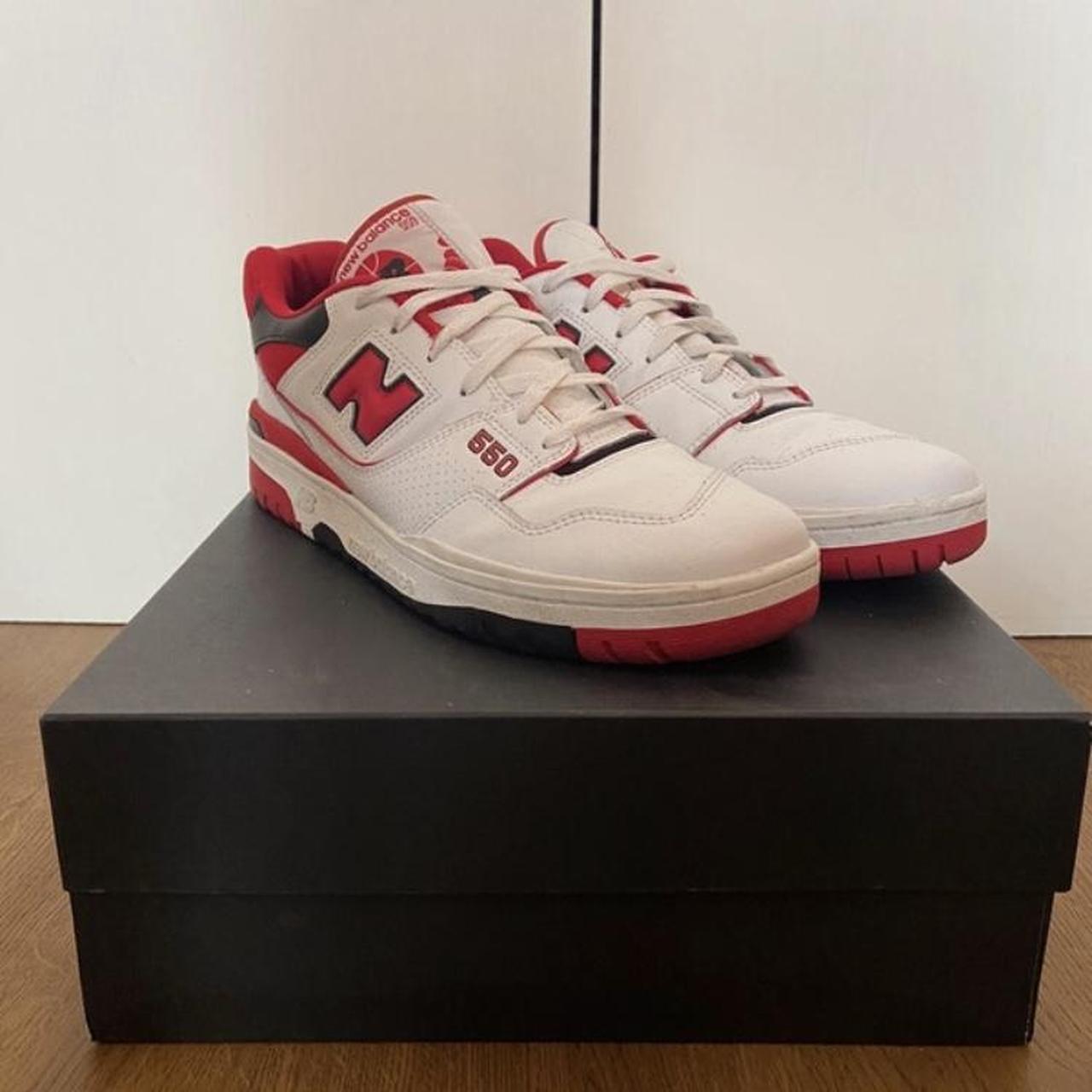 new balance 550 red and white great condition only... - Depop