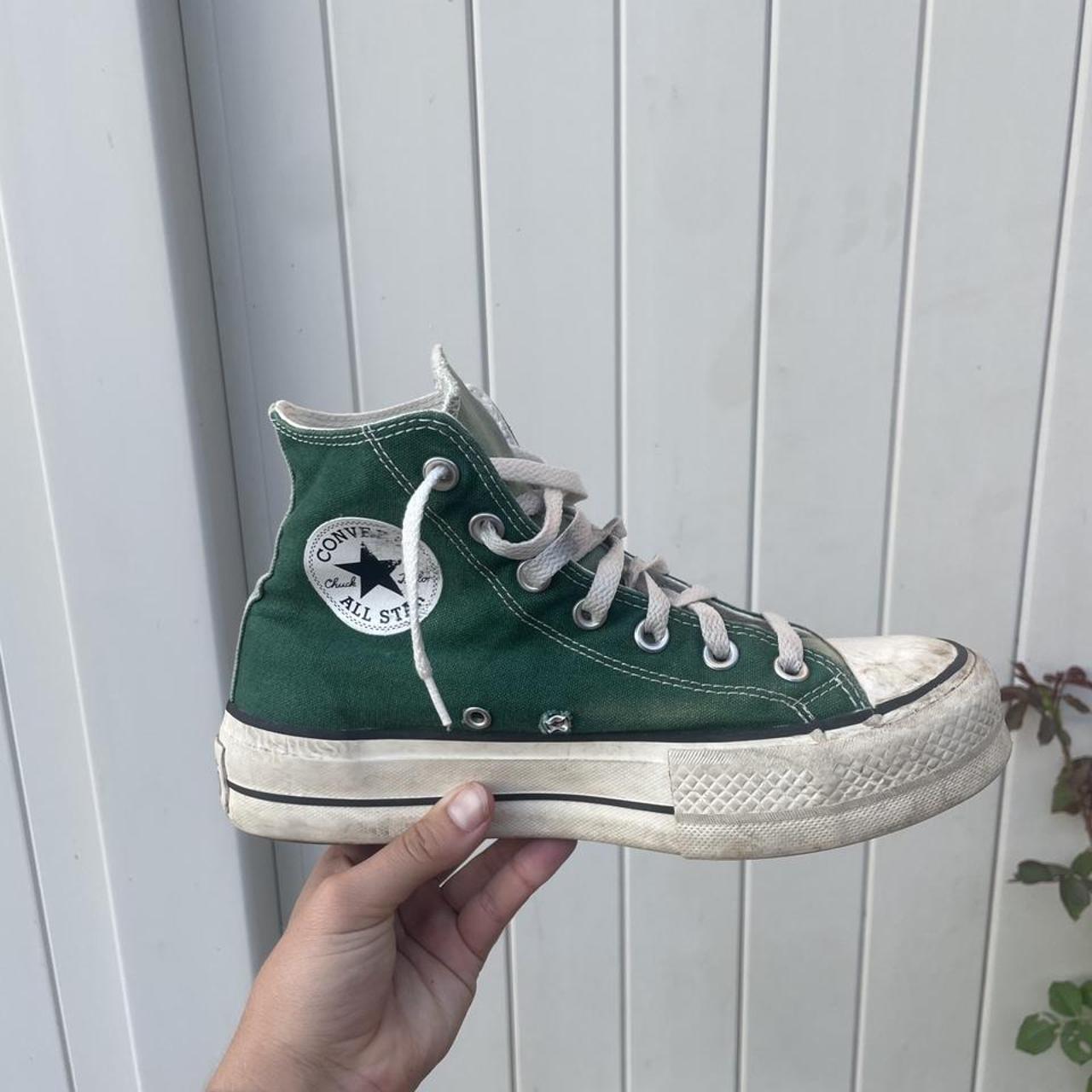 Green platform converse high tops. Dark green with... Depop