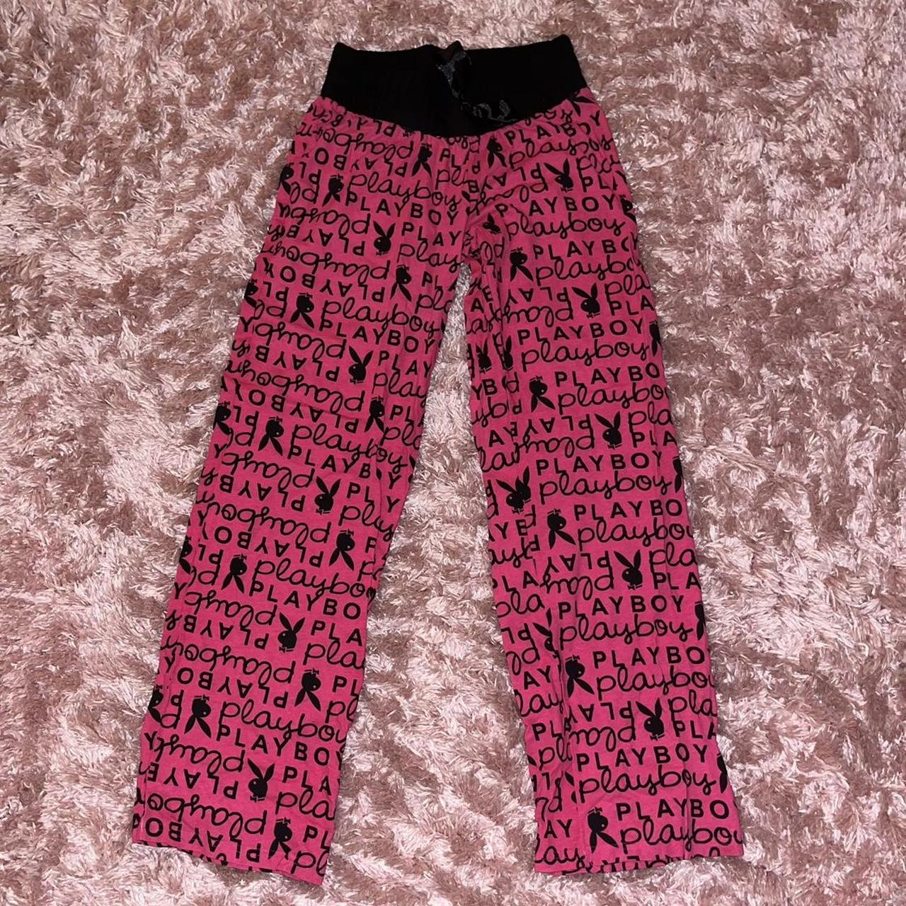 HOT PINK & BLACK PLAYBOY PAJAMA BOTTOMS > come on... - Depop