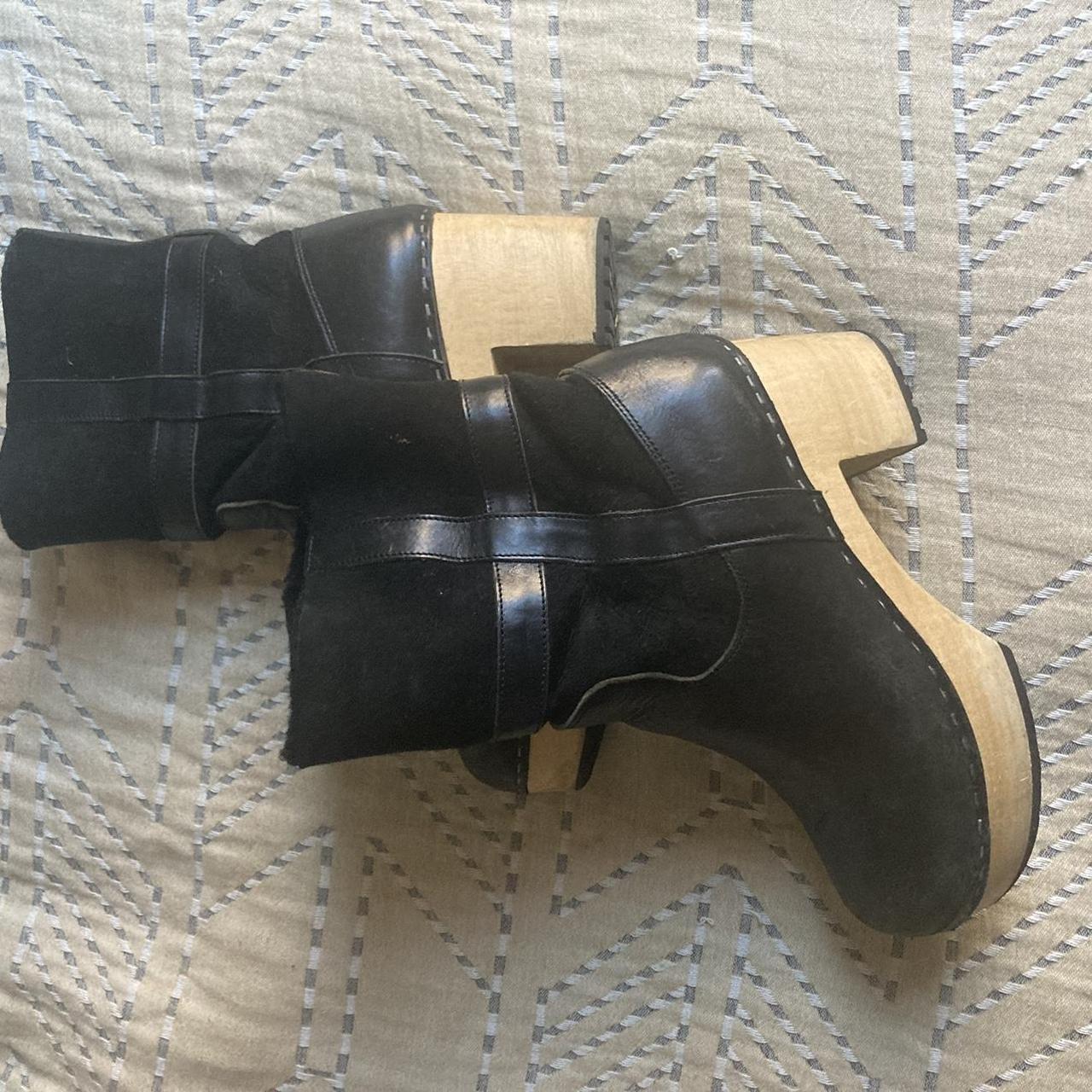 Swedish Hasbeens black shearling leather clog boots.... - Depop