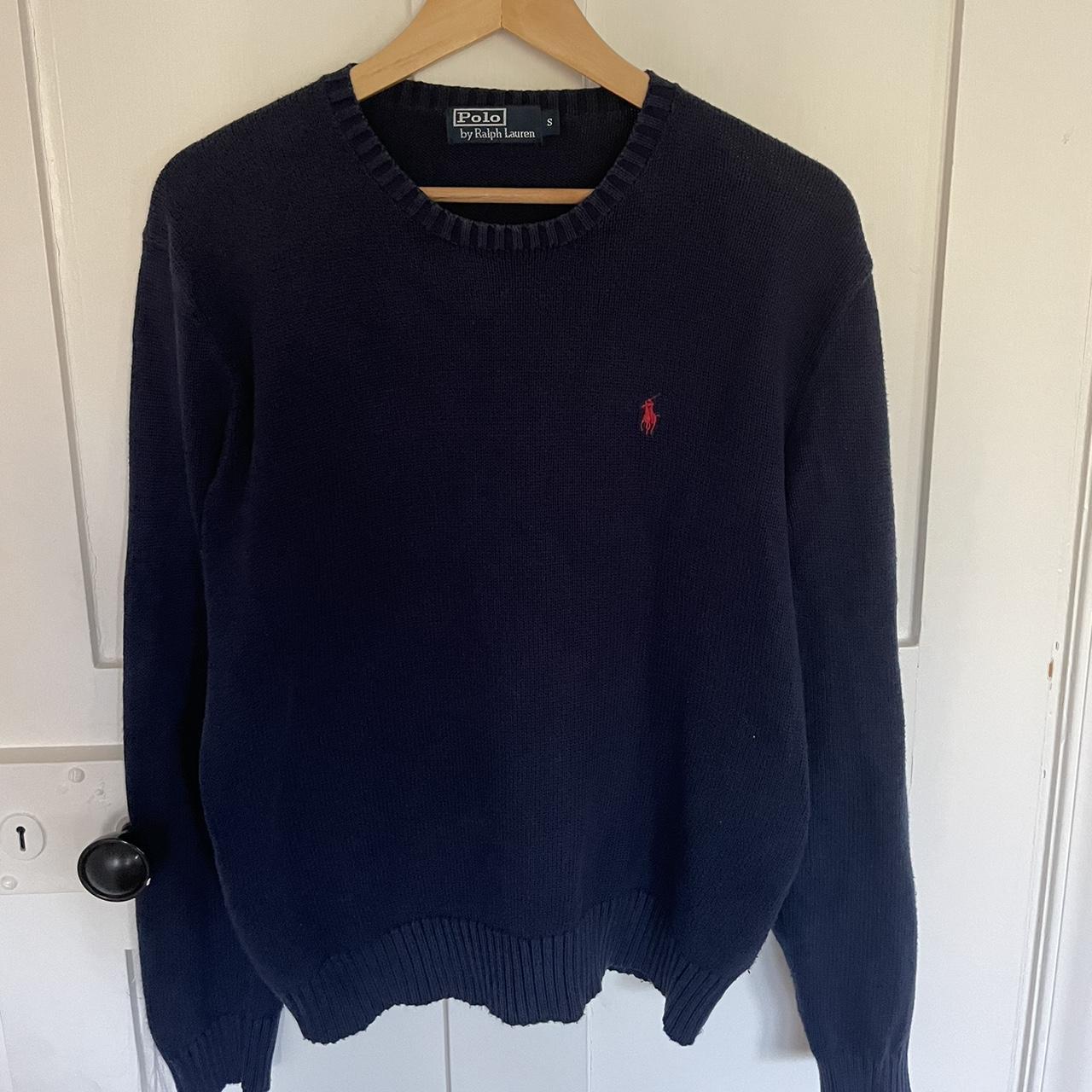 Ralph Lauren navy blue knitted crew neck jumper.... - Depop