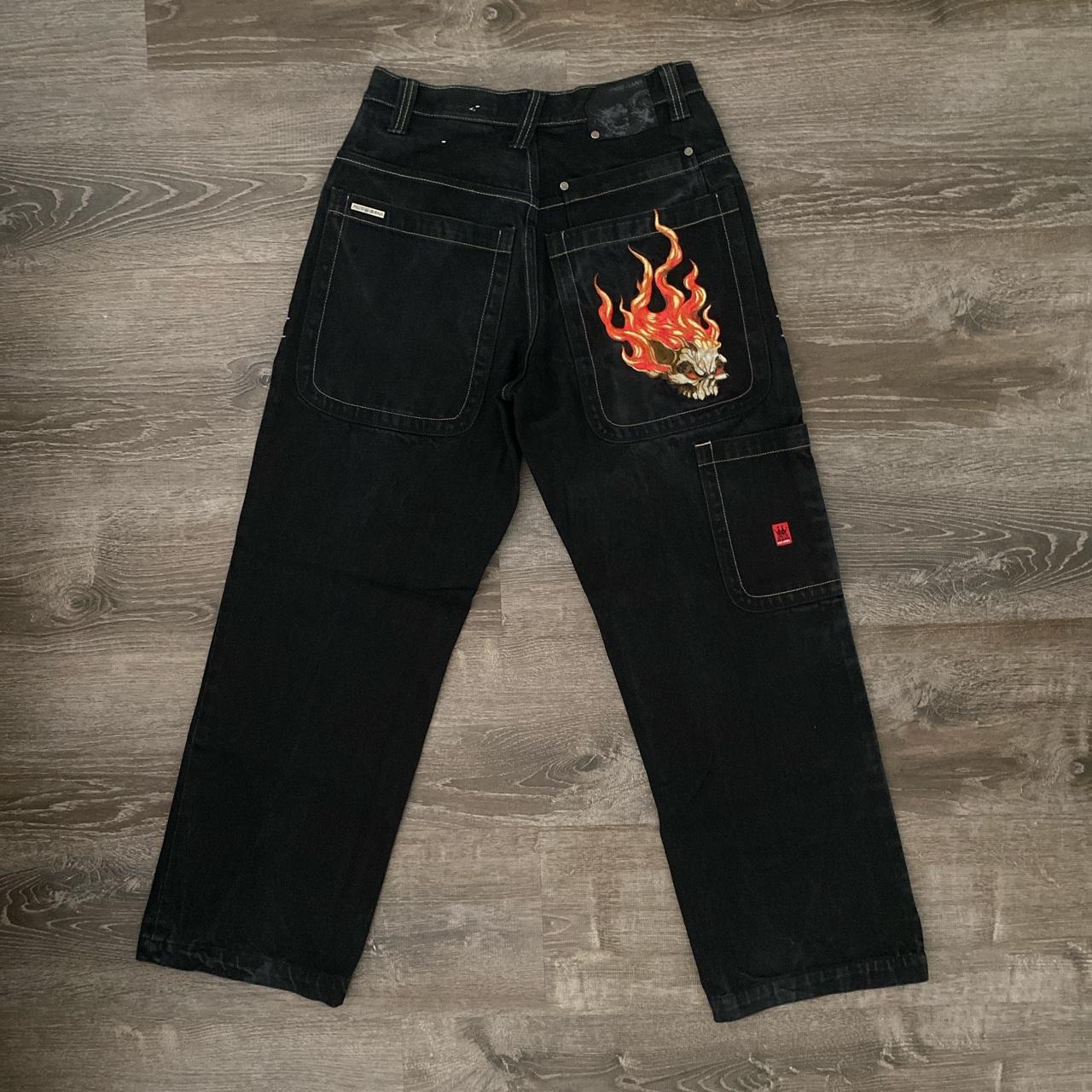 JNCO jeans embroidered fire skull Wide leg jnco... - Depop