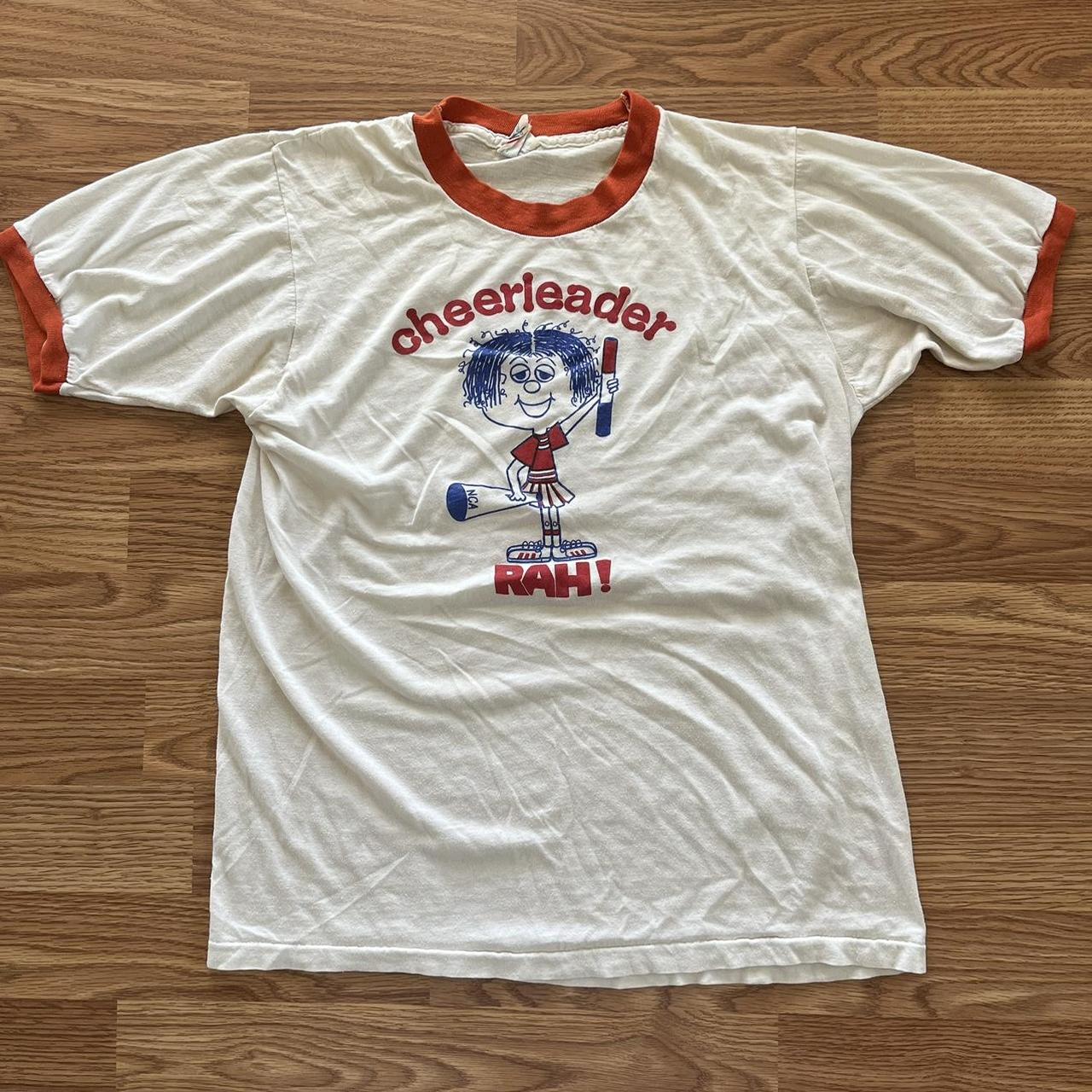 70s Cheerleader Rah ringer white and red ringer tee. Depop