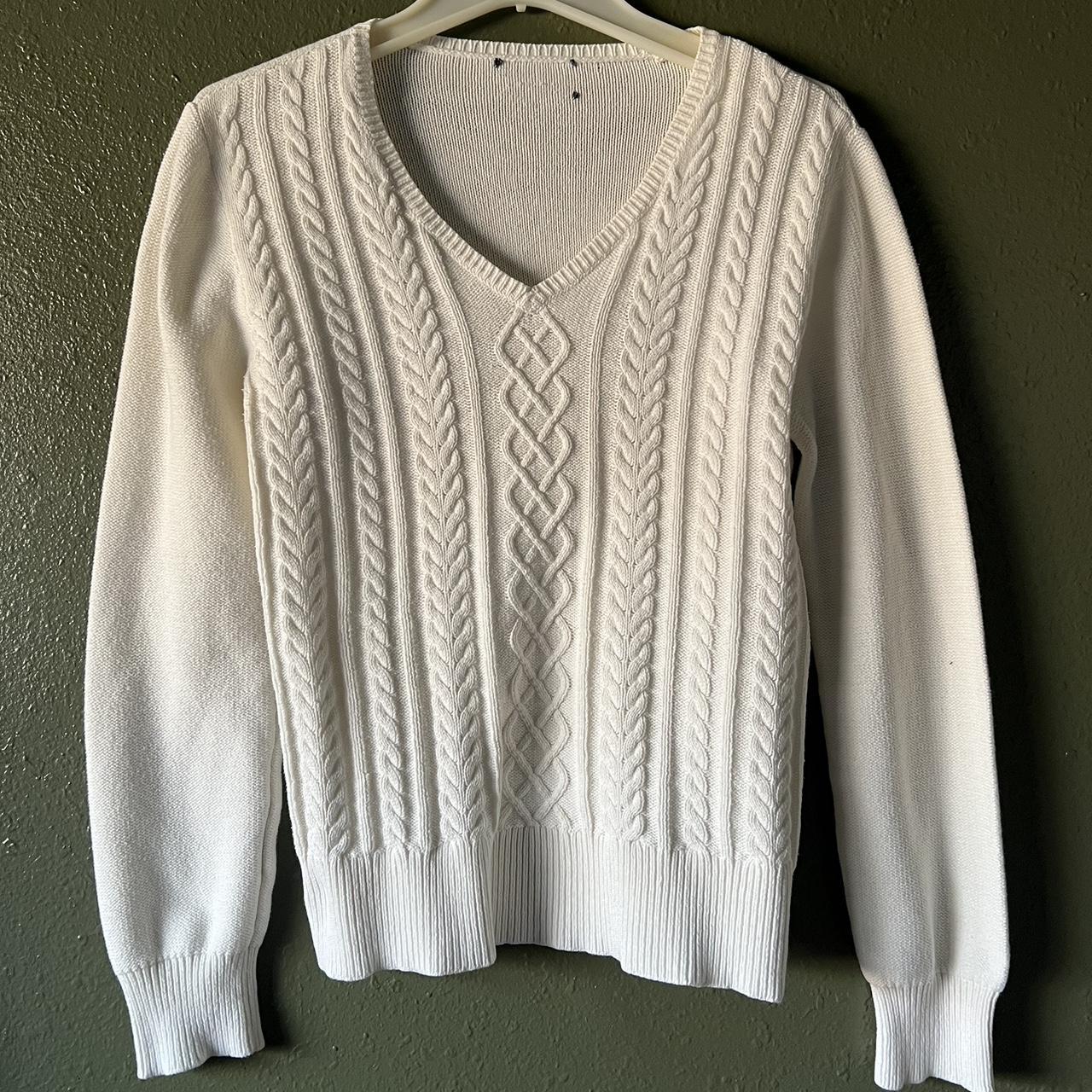White Cable Knit Sweater Size: s - m ... - Depop