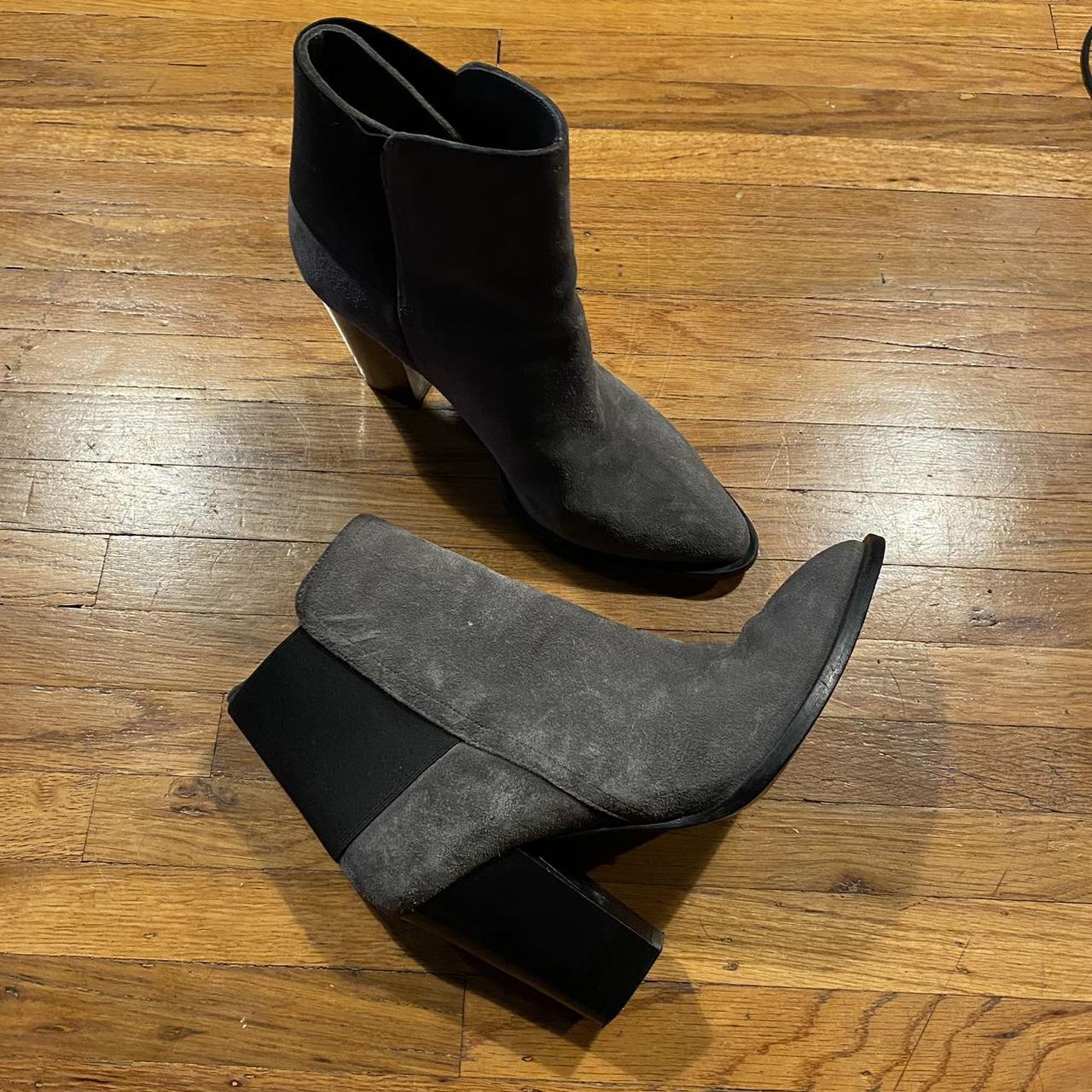 Vince Women's Grey and Black Boots Depop
