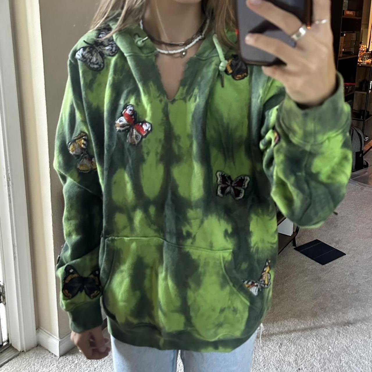 Green tie dye 3D butterfly hoodie. V neck had been... Depop