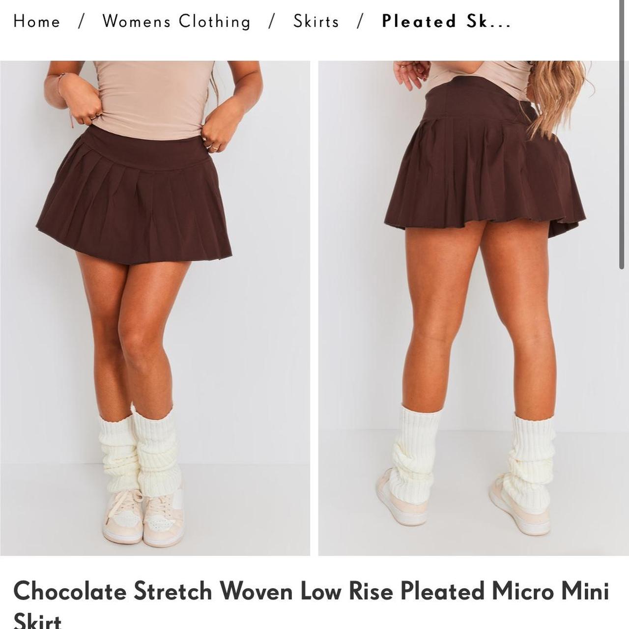 BROWN Chocolate Stretch Woven Low Rise Pleated