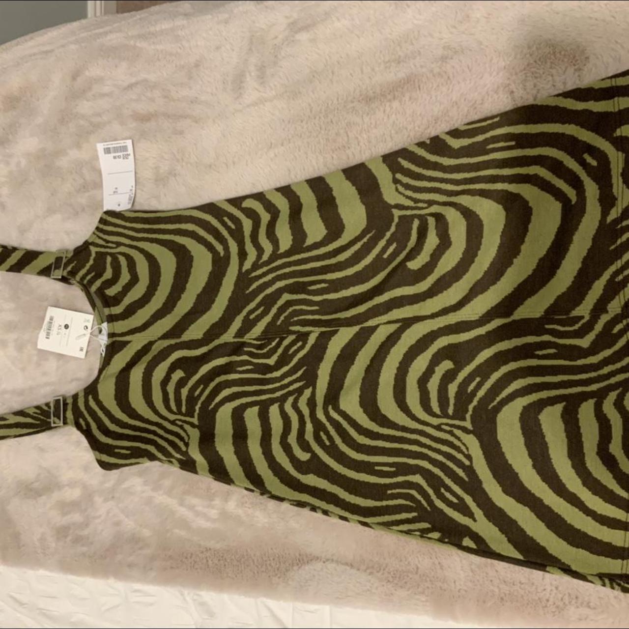 Bershka Brown and Green Zebra Print Mini Dress with... Depop